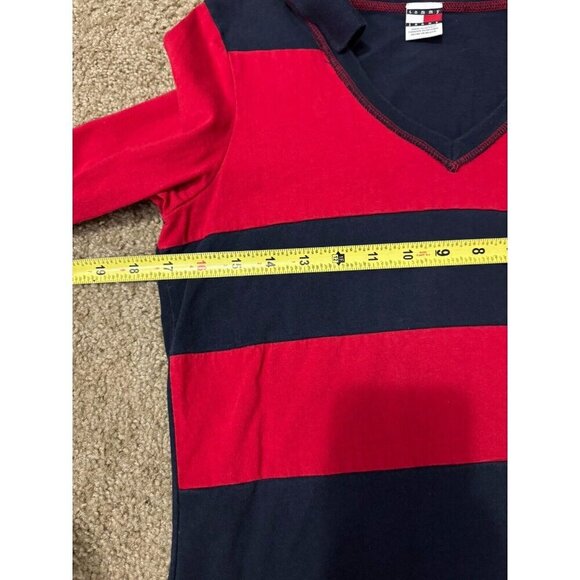 TOMMY HILFIGER JEANS Women Collared Vneck Long Sleeve Top Striped Red SMALL READ - Picture 5 of 6